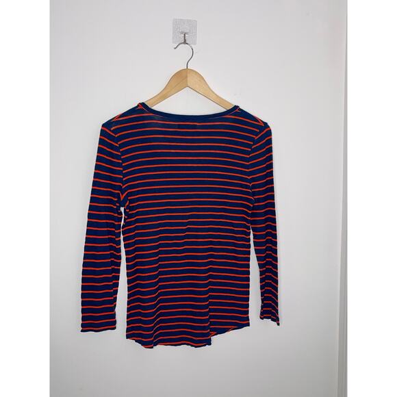 Madewell Striped Navy Blue & Red/Orange Long Sleeve Woman’s Tee Size Medium - Picture 1 of 6